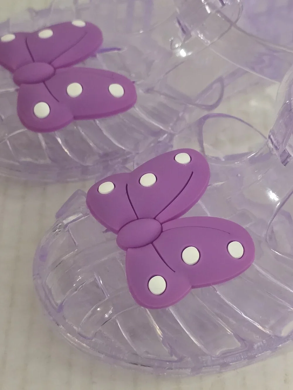 Girls Clear Jelly Sandals Purple Polka Dot Bow Buckle Summer Beach Shoes Size 29